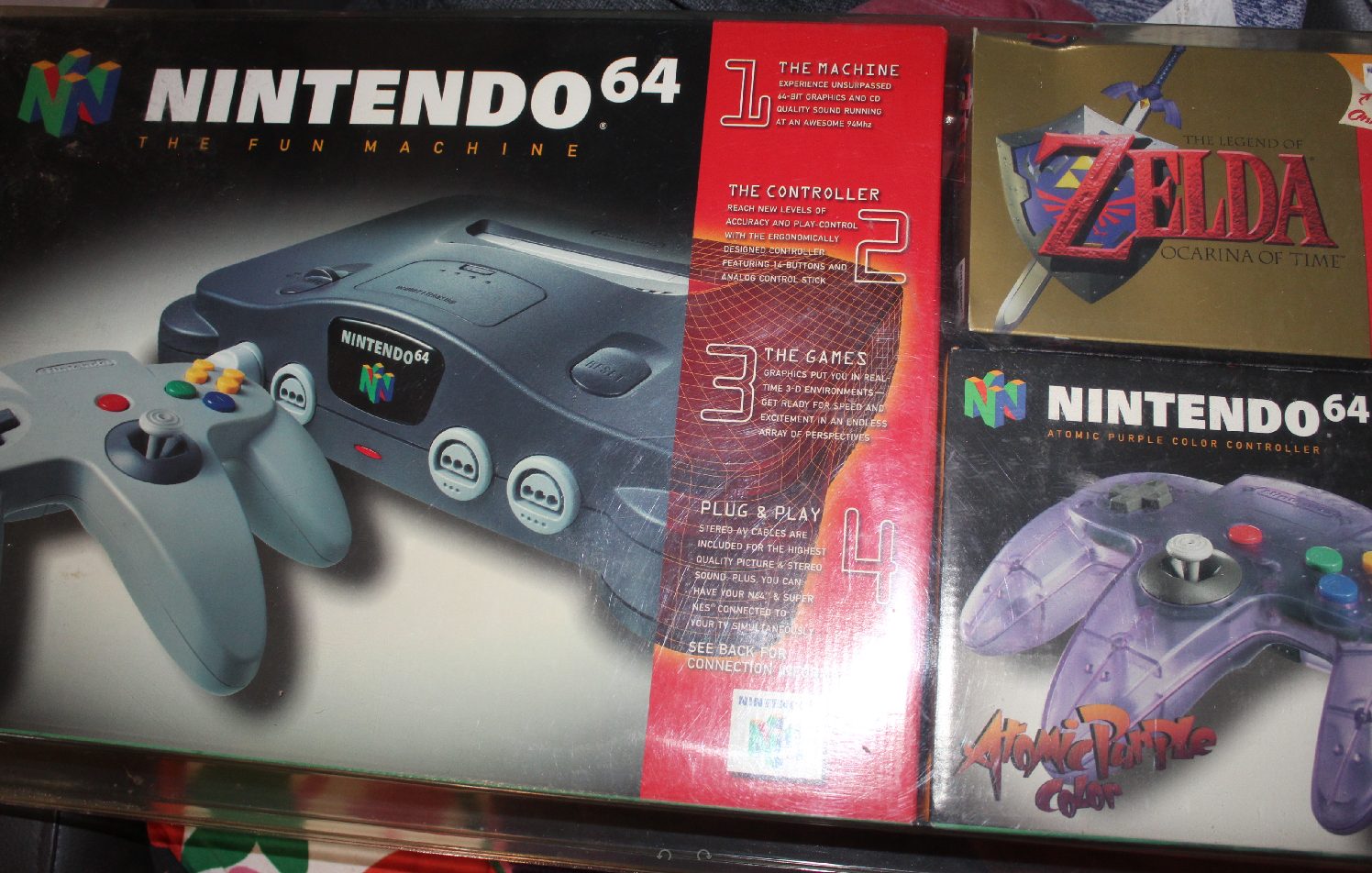 Nintendo 64 3 Pack Costco Edition with Atomic Purple Controller and Zelda Ocarina of Time, the actual copy